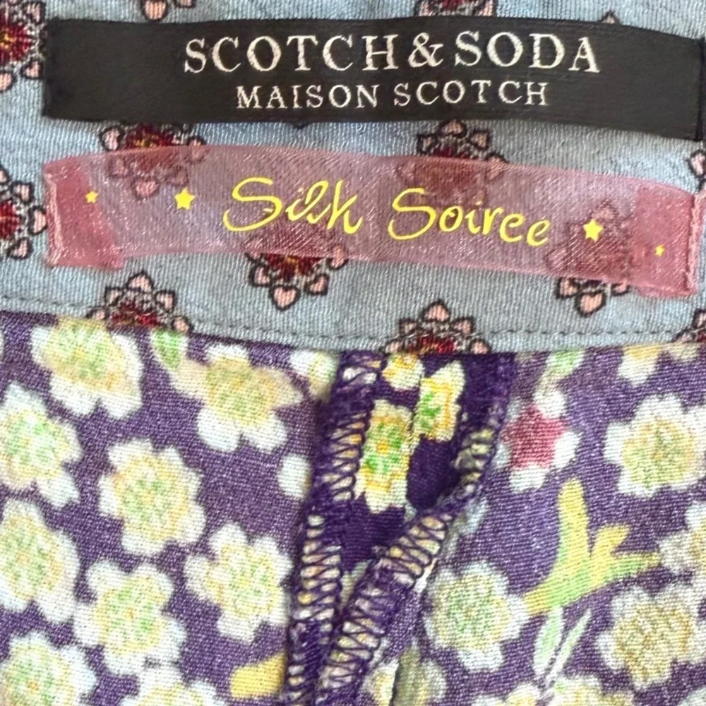 Maison Scotch & Soda Silk Soiree Whimsigoth Purple Floral Wide Leg Pants Sz P XS